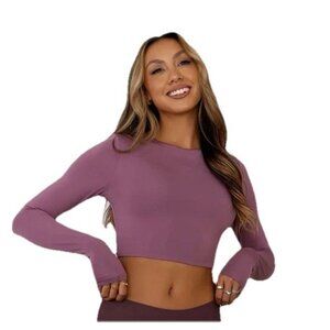 Base By Hello Molly Womens Mauve Long Sleeve Crop Top Small NEW Athleisure